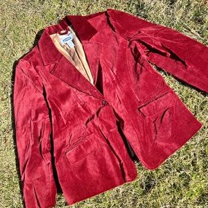 Burgundy Velvet-Like Cotton and Spandex Blazer